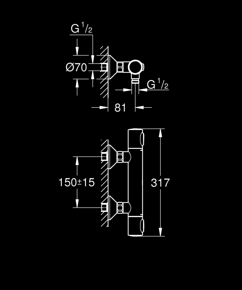 Baterie dus Grohe Precision cu termostat, cartus ceramic, montare pe perete, anit-oparire, negru mat [5]