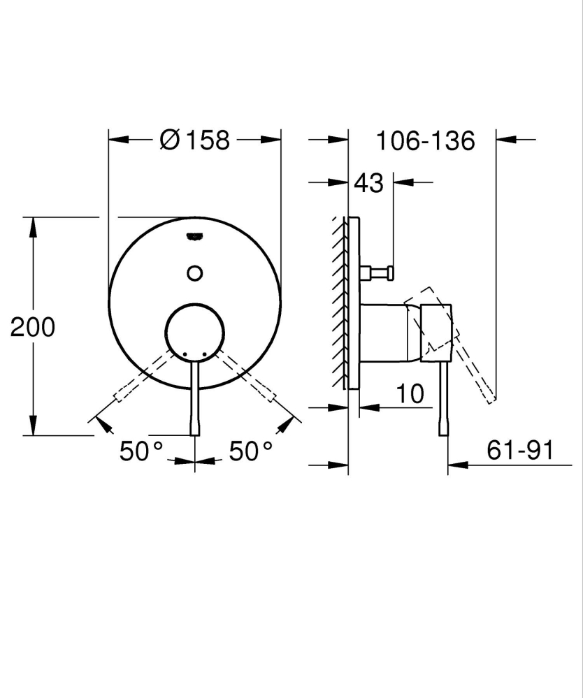 Baterie dus Grohe Essence monocomanda, incastrata, 2 iesiri, cartus ceramic, necesita corp instalare, cupru mat [2]