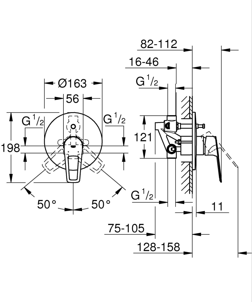 Baterie dus Grohe BauLoop 250 mm, 1 pulverizare, anti-calcar, crom [3]
