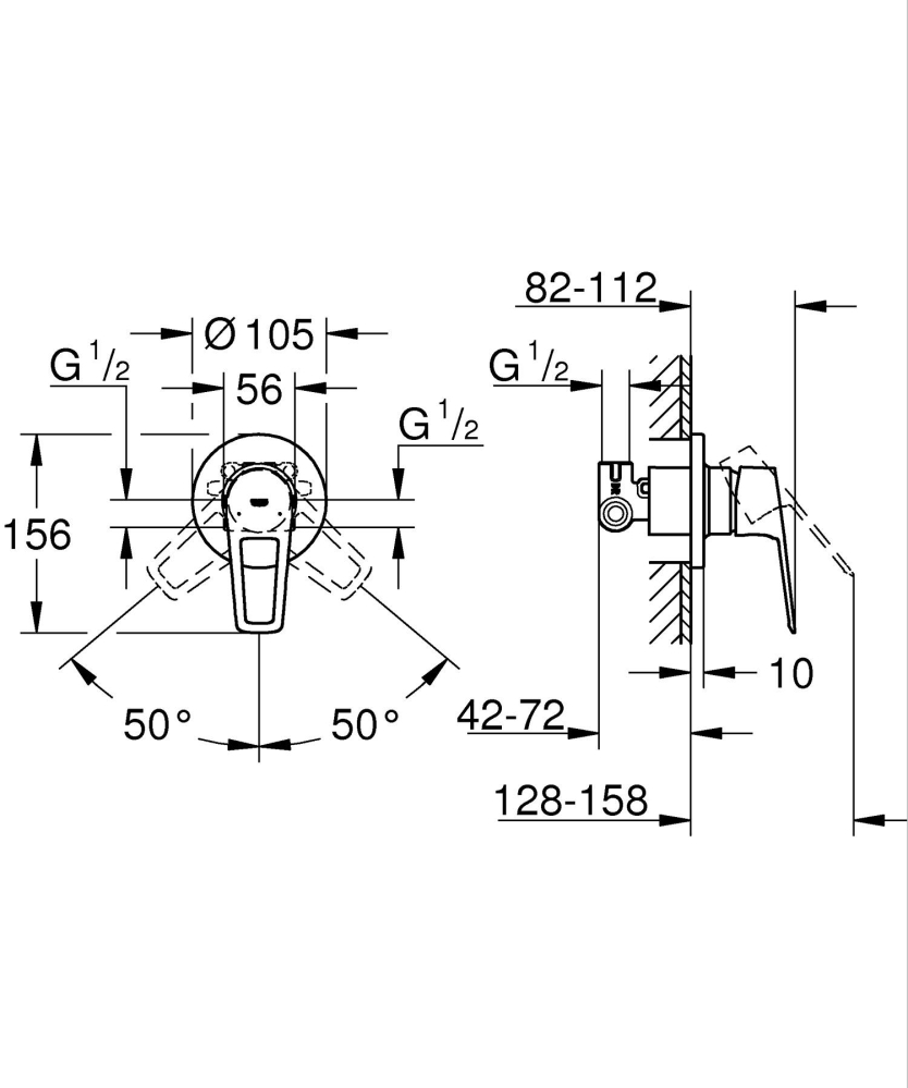 Baterie dus Grohe BauLoop monocomanda, levier metalic, cartus ceramic, incastrata, corp instalare inclus, pt dus igienic, crom [3]