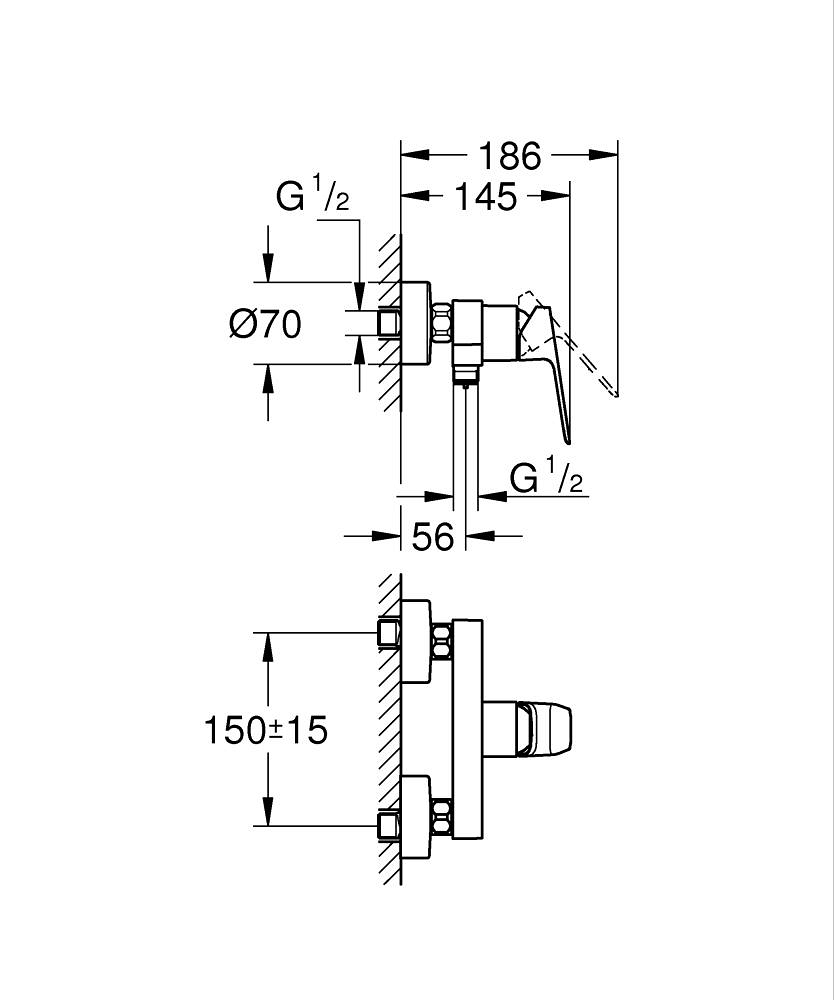 Baterie dus Grohe Concetto SilkMove monocomanda, cartus ceramic, montare pe perete, crom [5]
