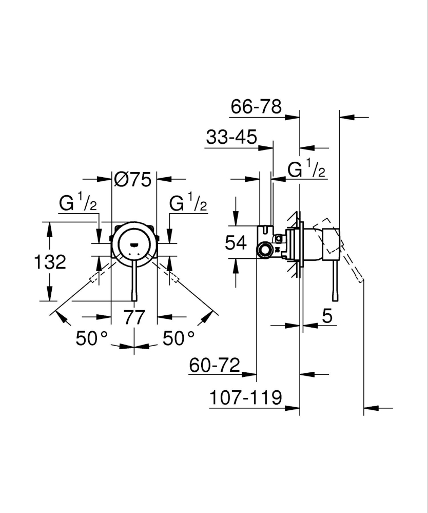 Baterie dus Grohe Essence monocomanda, cartus ceramic, incastrata, levier metalic, corp instalare inclus, pentru dus igienic, auriu mat [3]