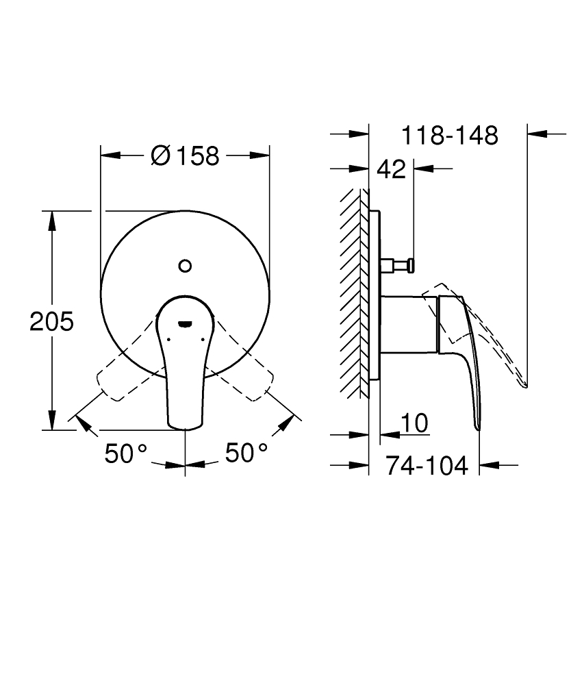 Baterie dus Grohe Eurosmart montare pe perete, incastrata, diverter, necesita corp instalare, levier metalic, crom [6]