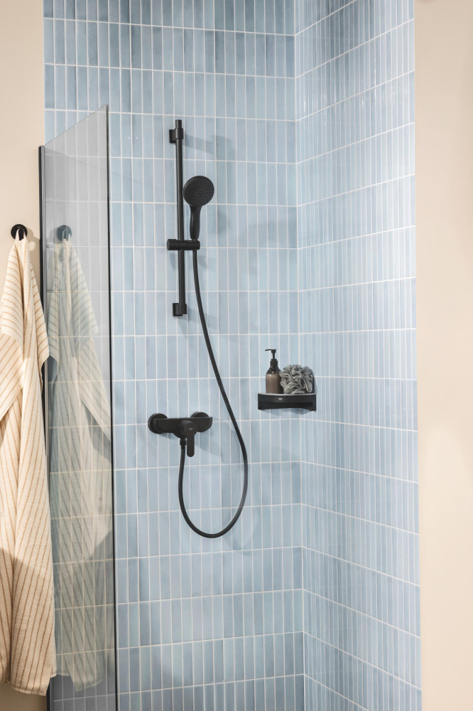 Baterie dus Grohe Get monocomanda, aparent, cartus ceramic, limitator, negru mat [9]