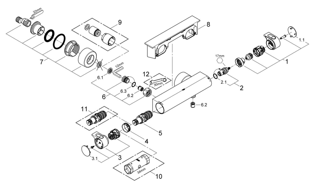 Baterie dus Grohe Grohtherm 2000 termostat, protectie anti-oparire, filtru impuritati, limitator, crom [3]