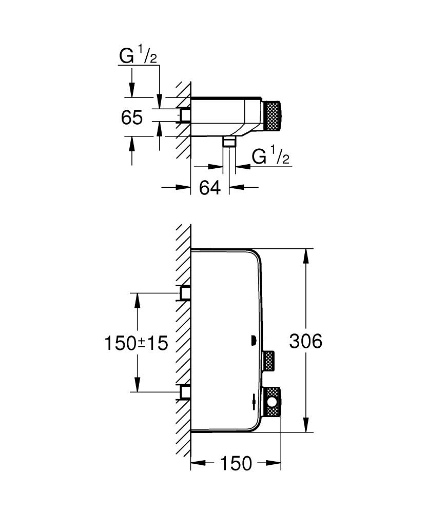 Baterie dus Grohe Grohtherm SmartControl termostat, anti-oparire, butoane apasare si rotire, filtru impuritati, crom [3]