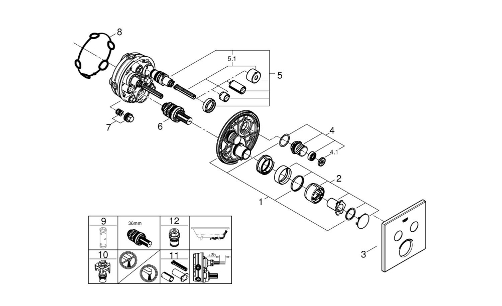 Baterie dus Grohe SmartControl incastrat, dus fix 250 mm, apasare si rotire, anti-calcar, crom [2]