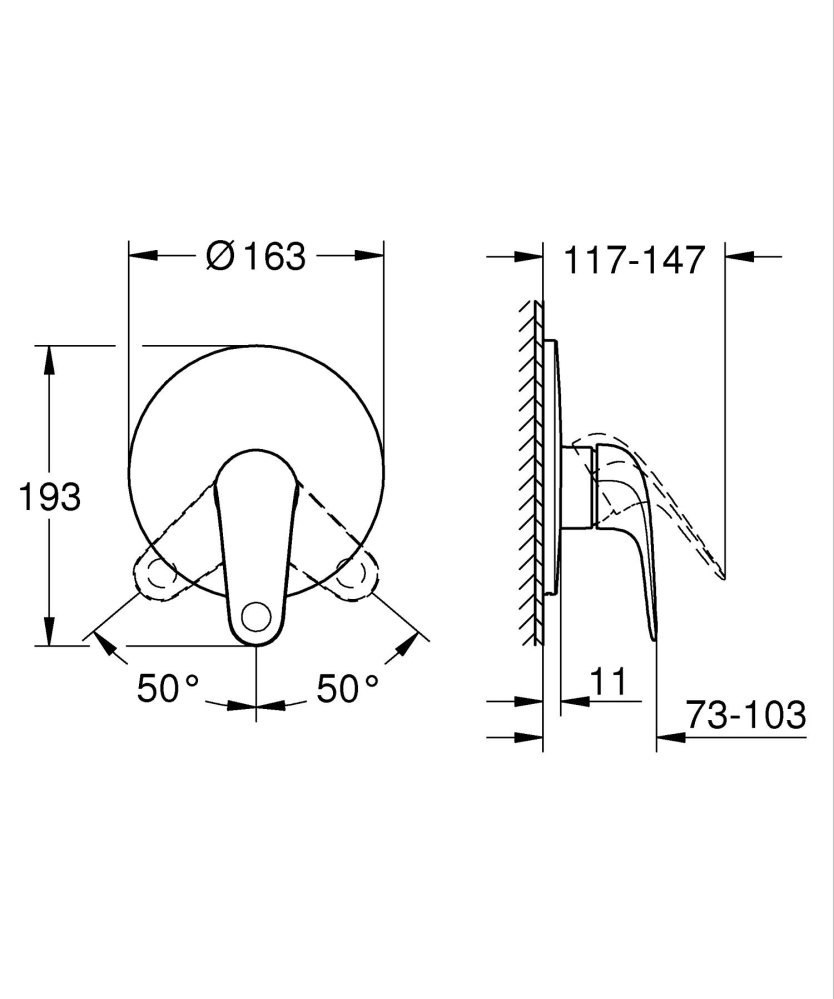 Baterie dus Grohe Swift montare pe perete, monocomanda, levier metalic, incastrata, cartus ceramic, cu corp instalare, crom [3]