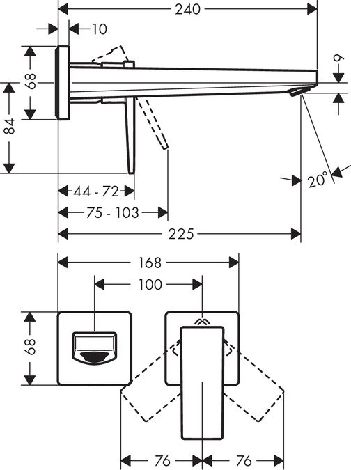 Baterie lavoar Hansgrohe Metropol de perete pipa 225mm fara ventil necesita corp incastrat crom [2]