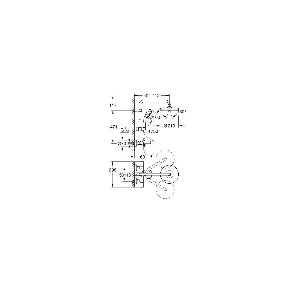 Coloana de dus cu termostat si pipa cada Grohe New Tempesta Cosmopolitan 210 [2]