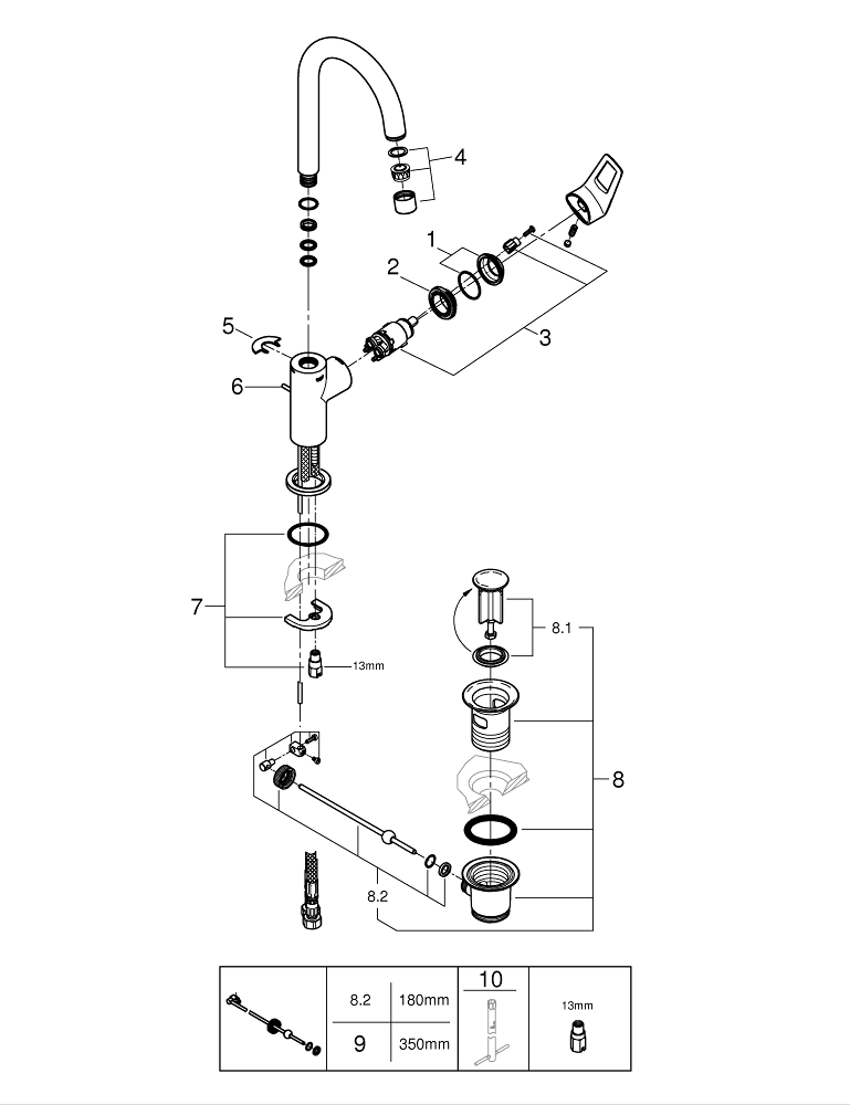 Baterie lavoar Grohe BauLoop L monocomanda, cartus ceramic, pivotanta, limitator, set evacuare cu tija, crom [5]