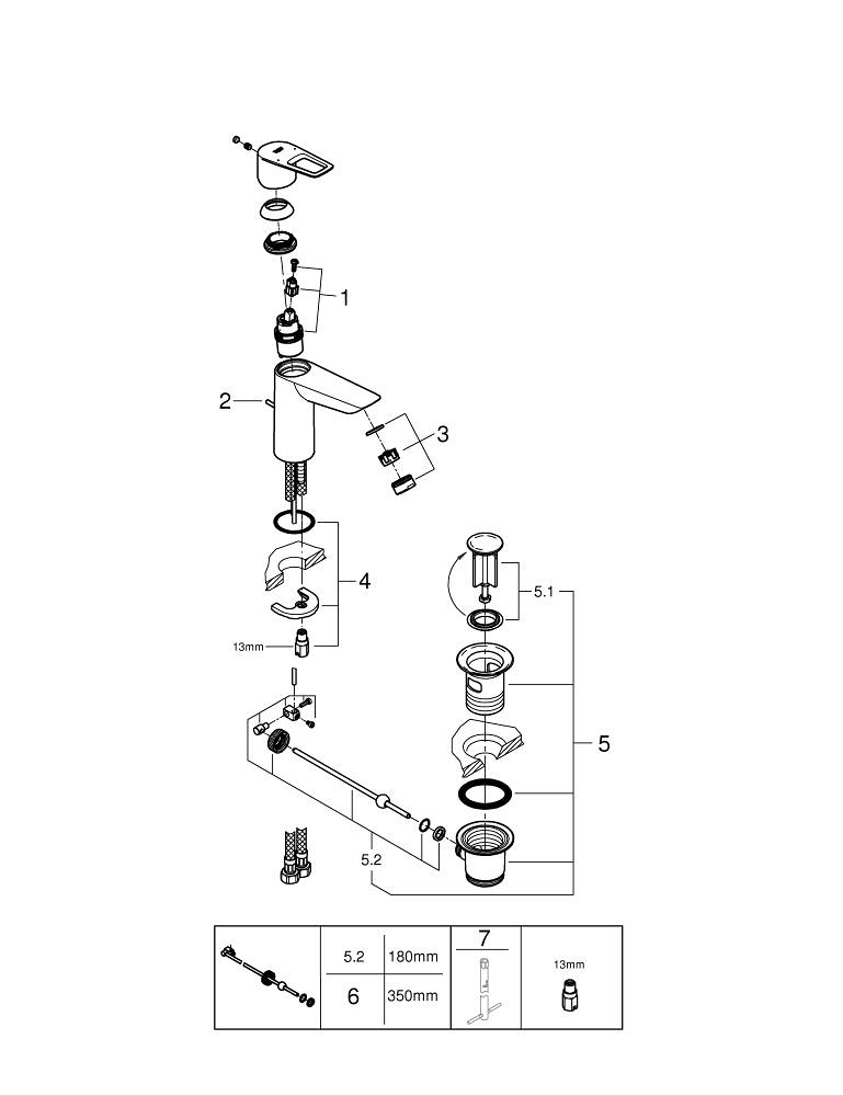 Baterie lavoar Grohe BauLoop M, monocomanda 3/8" cartus ceramic, evacuare cu tija, crom [5]