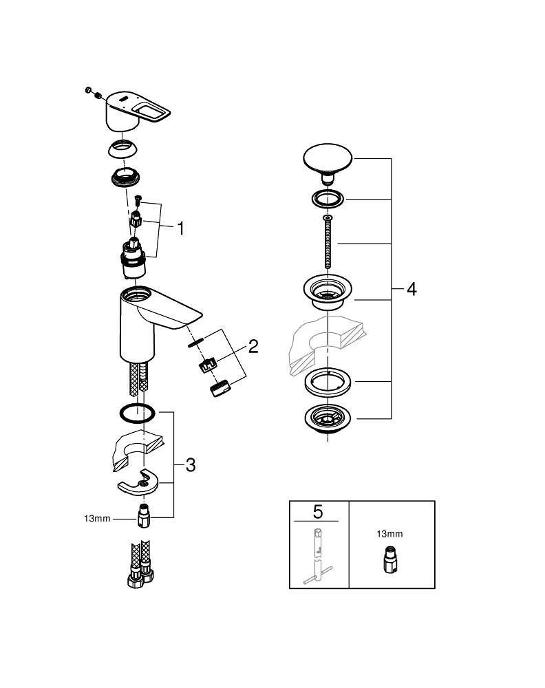 Baterie lavoar Grohe BauLoop S monocomanda, cartus ceramic, evacuare cu apasare, crom [5]