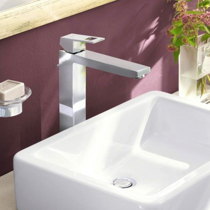 Baterie lavoar inalta montare blat cromata furtunuri flexibile Grohe Eurocube [3]