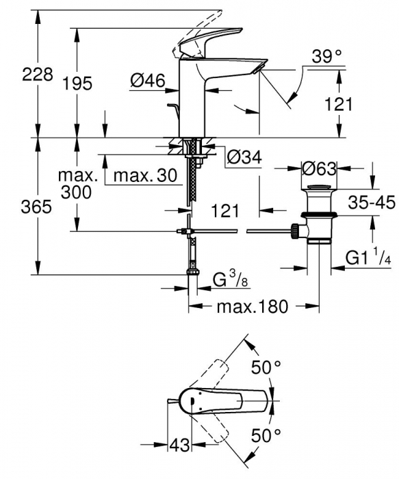 Baterie lavoar marimea M furtunuri flexibile cromata Grohe Eurosmart New [4]