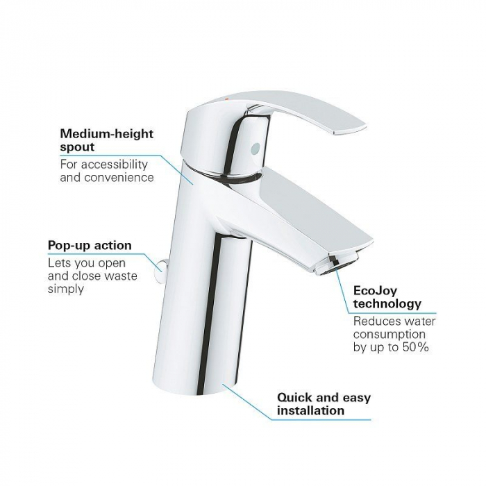 Baterie lavoar cartus ceramic set evacuare cu tija aerator marimea M Grohe Eurosmart [6]