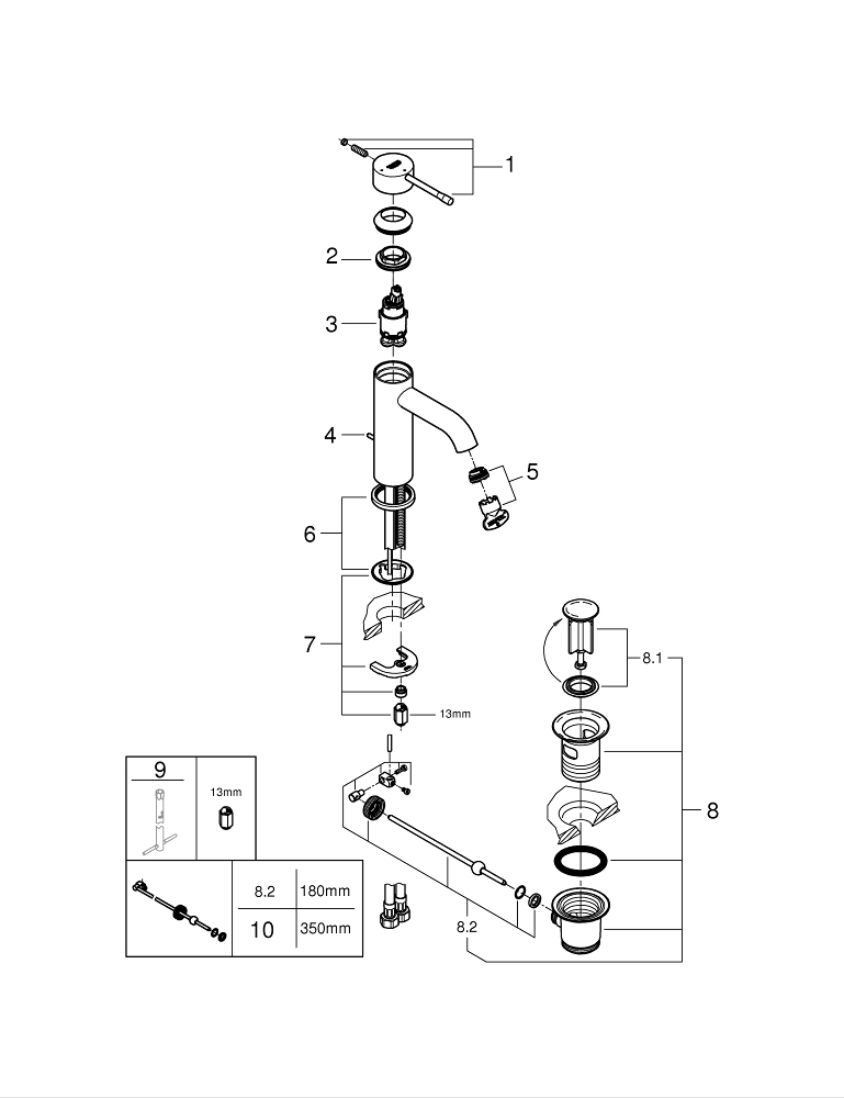 Baterie lavoar Grohe Essence New S monocomanda, limitator, set evacuare cu tija, crom [2]