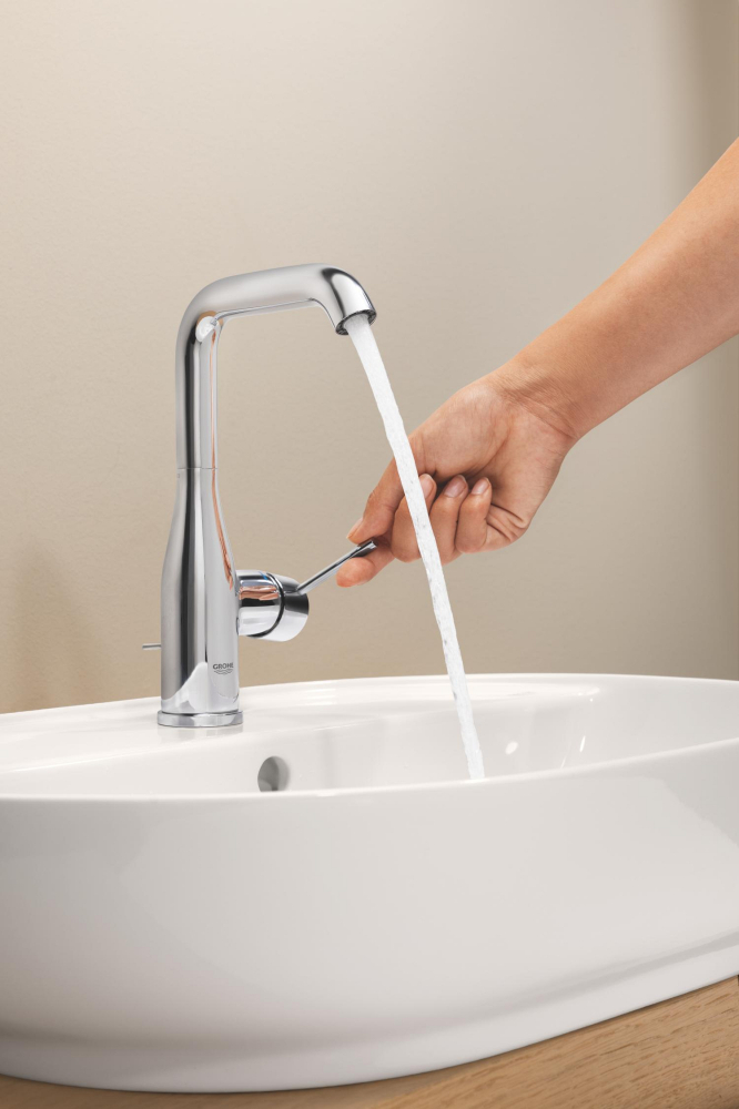 Baterie lavoar Grohe Essence L 1/2", monocomanda, levier metalic, cartus ceramic, limitator de temperatura, evacuare cu apasare, crom [6]