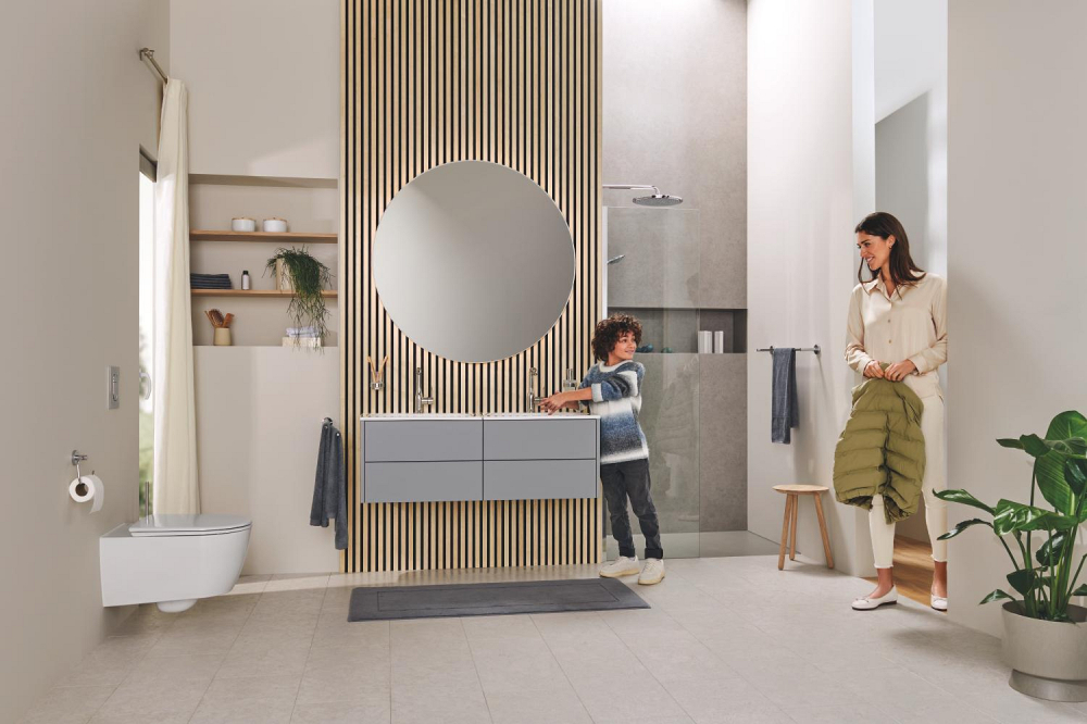 Baterie lavoar Grohe Essence L 1/2", monocomanda, levier metalic, cartus ceramic, limitator de temperatura, evacuare cu apasare, crom [5]