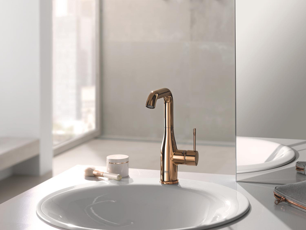 Baterie lavoar Grohe Essence L 1/2" monocomanda, levier metalic, cartus ceramic, limitator de temperatura, evacuare cu apasare, cupru lucios [2]