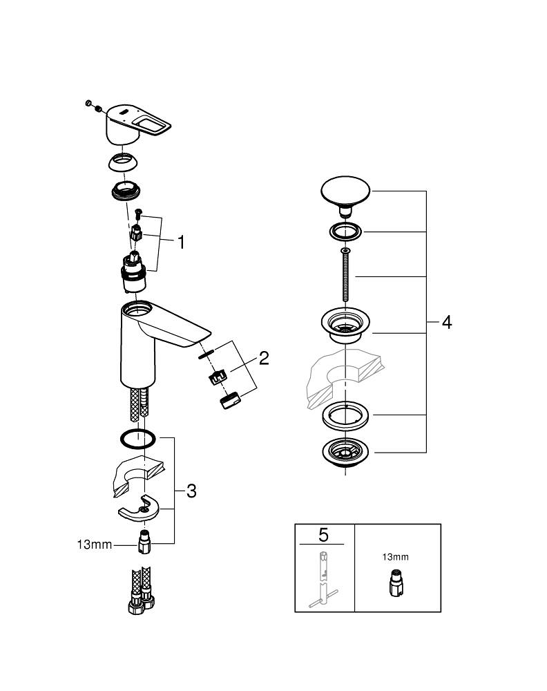 Baterie lavoar Grohe BauLoop M monocomanda, cartus ceramic, evacuare cu apasare, crom [5]