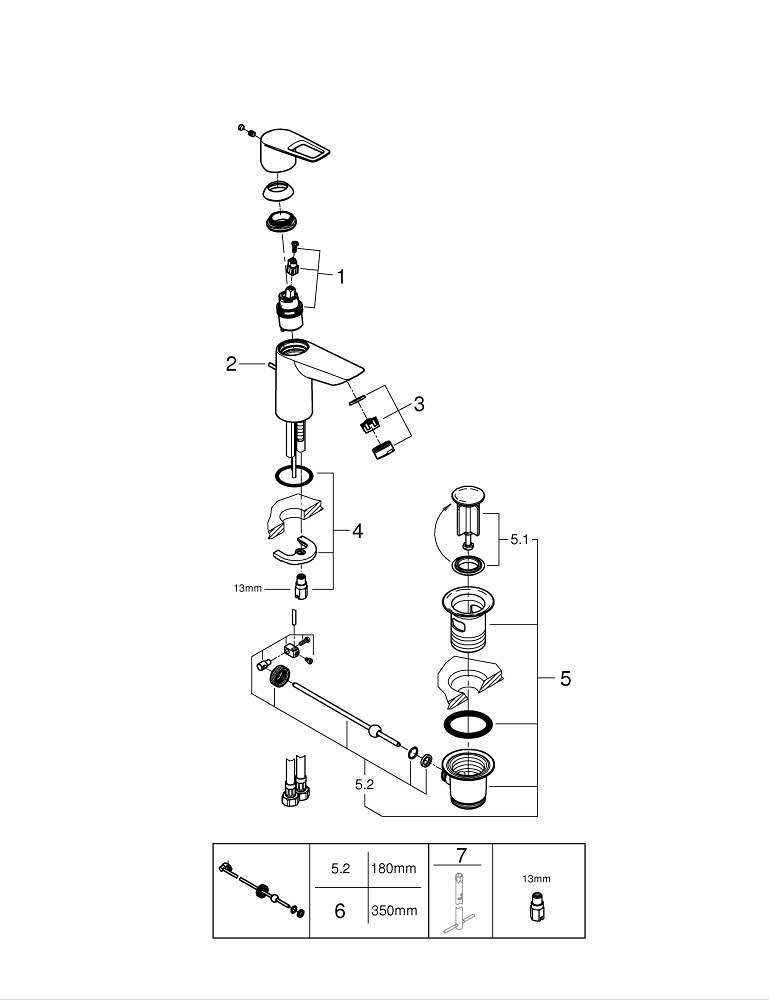 Baterie lavoar Grohe BauLoop cold Start S pornire pe rece, cartus ceramic, evacuare cu tija, crom [5]