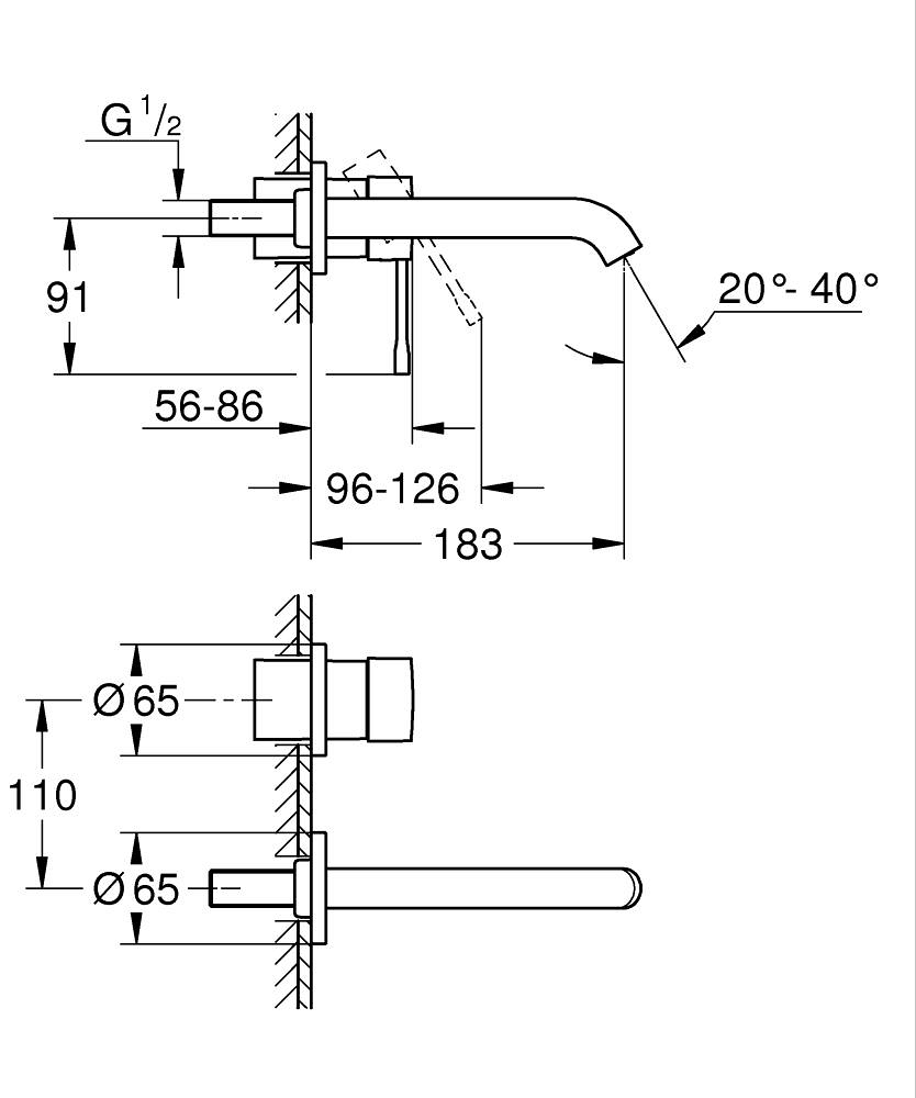 Baterie lavoar Grohe Essence New M montare pe perete, levier metalic, montaj pe 2 gauri, necesita corp instalare, negru [5]