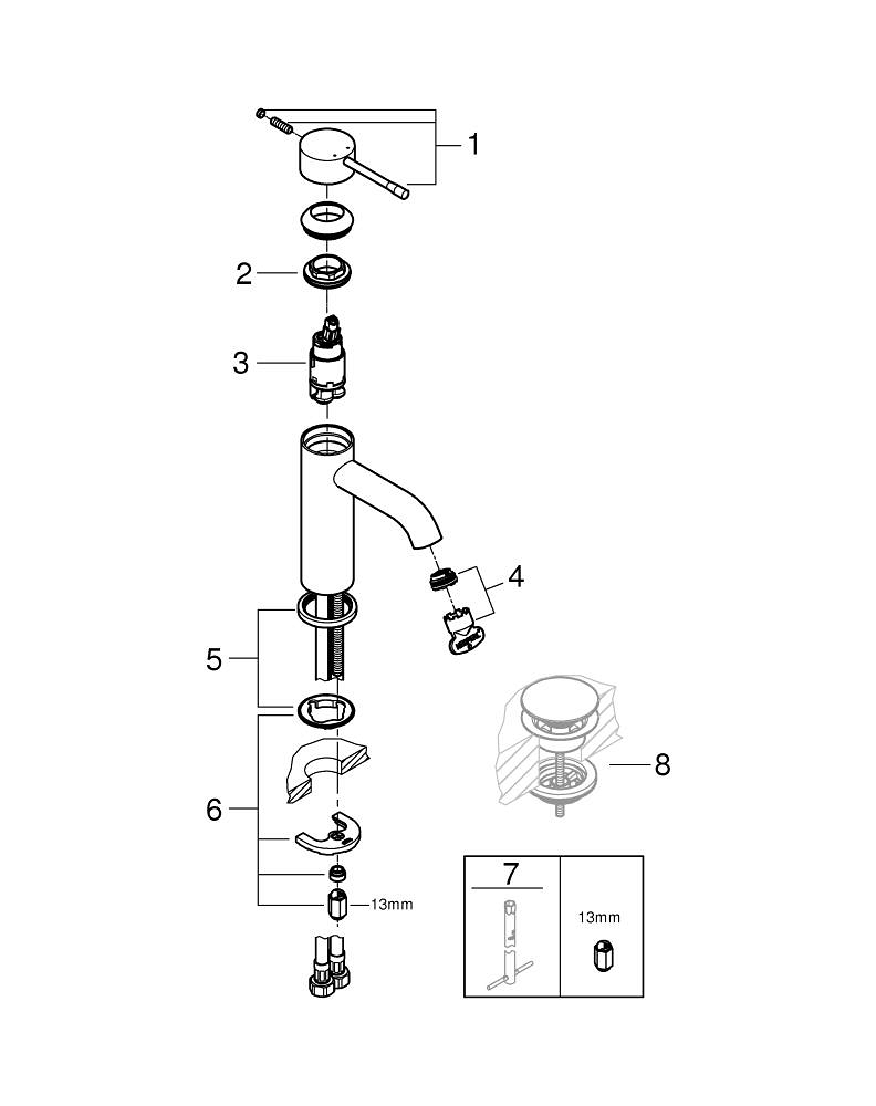 Baterie lavoar Grohe Essence S 1/2" monocomanda, cartus ceramic, limitator de temperatura, evacuare cu apasare, negru [4]