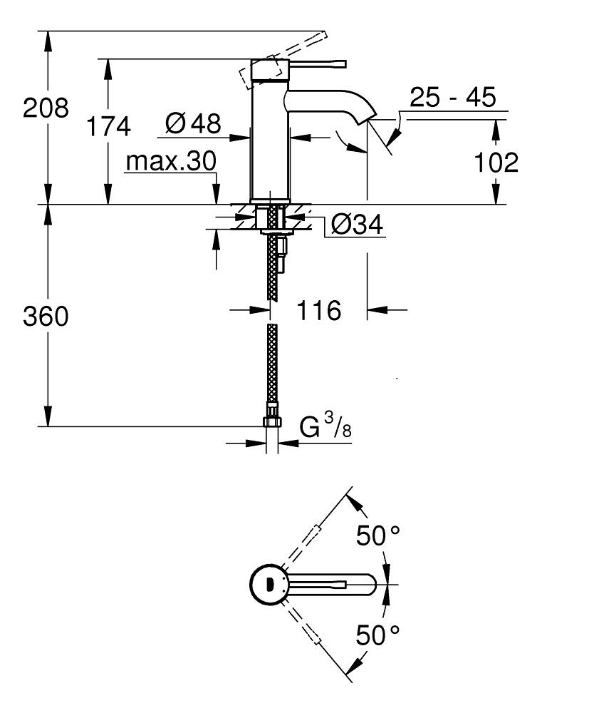Baterie lavoar Grohe Essence S 1/2" monocomanda, cartus ceramic, limitator de temperatura, evacuare cu apasare, negru [5]