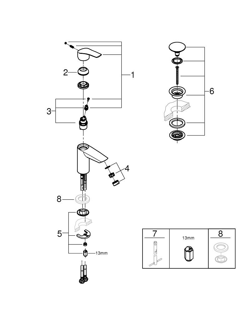 Baterie lavoar Grohe Eurosmart S monocomanda, levier metalic, cartus ceramic, set evacuare cu apasare, crom [4]