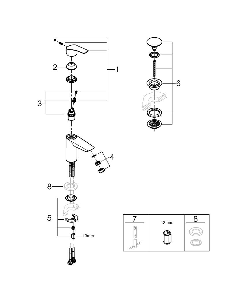 Baterie lavoar Grohe Eurosmart S monocomanda, levier metalic, cartus ceramic, set evacuare cu apasare, crom [4]