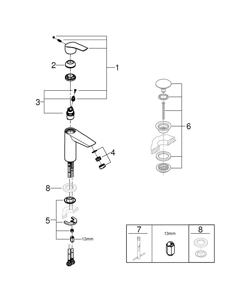 Baterie lavoar Grohe Eurosmart M monocomanda, cartus ceramic, fara set evacuare, crom [4]