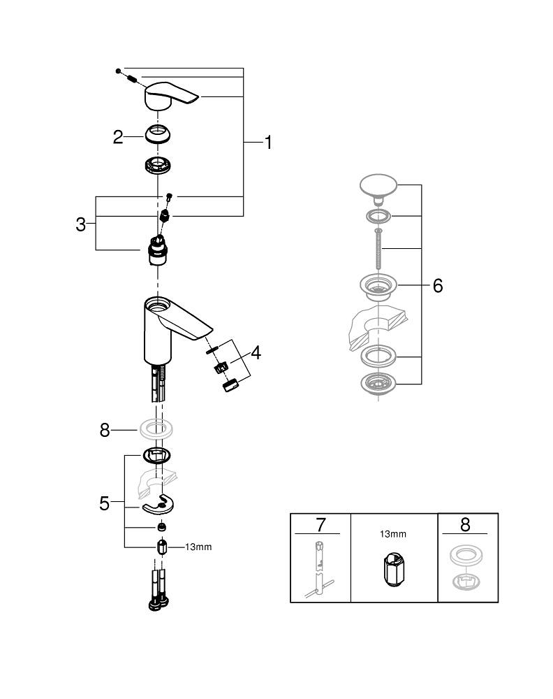 Baterie lavoar Grohe Eurosmart S monocomanda, cartus ceramic, fara set evacuare, crom [5]