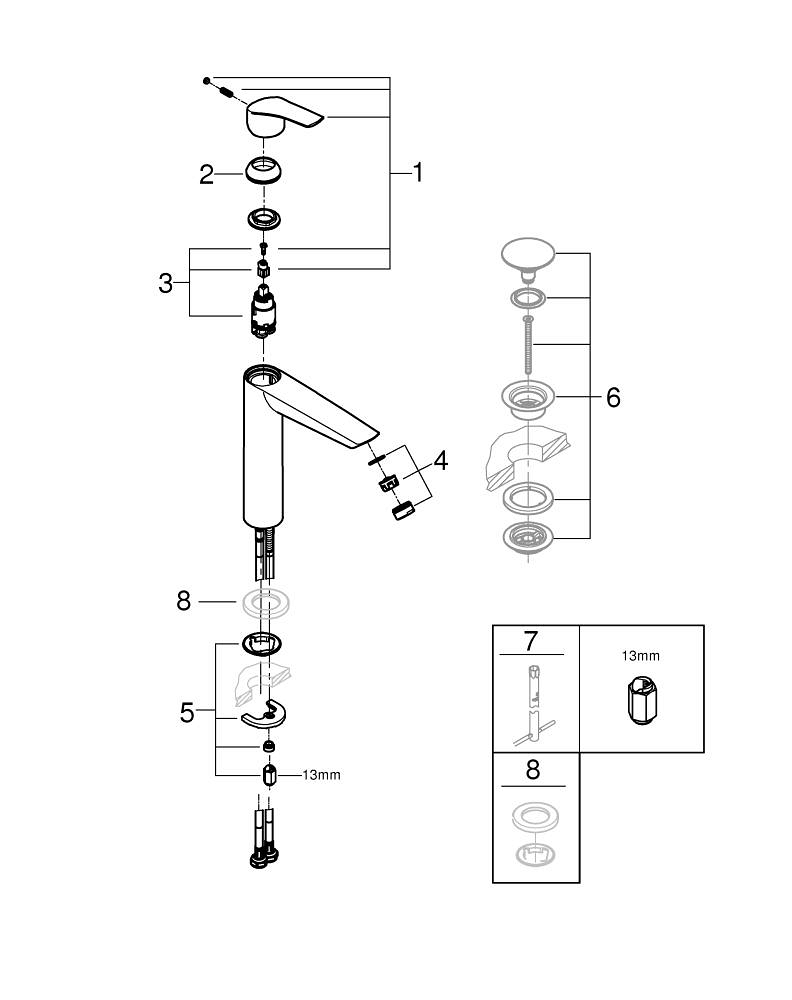 Baterie lavoar Grohe Eurosmart XL monocomanda, cartus ceramic, limitator temperatura, crom [4]