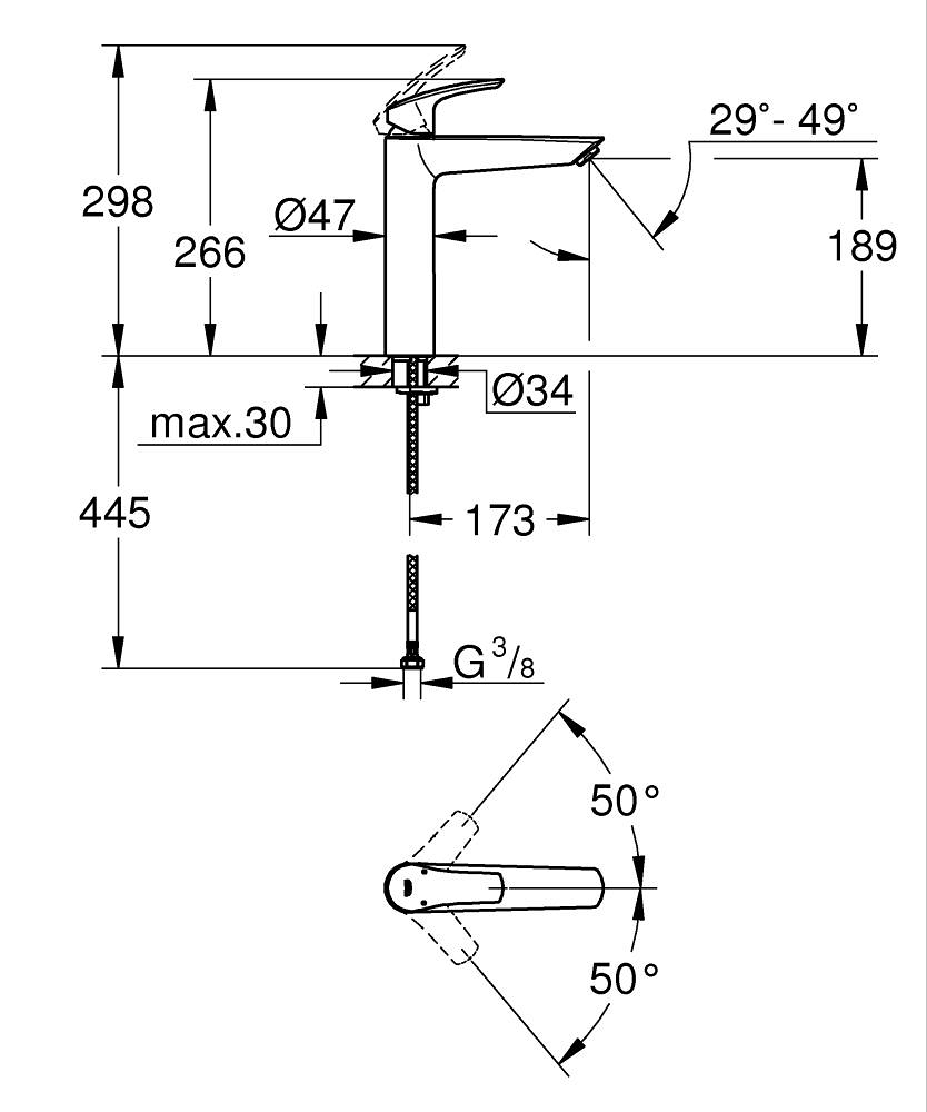 Baterie lavoar Grohe Eurosmart SilkMove XL monocomanda, cartus ceramic, limitator temperatura, negru [4]
