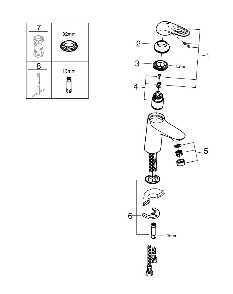 Baterie lavoar Grohe Eurostyle S monocomanda 3/8'' cartus ceramic, evacuare cu apasare, crom [2]