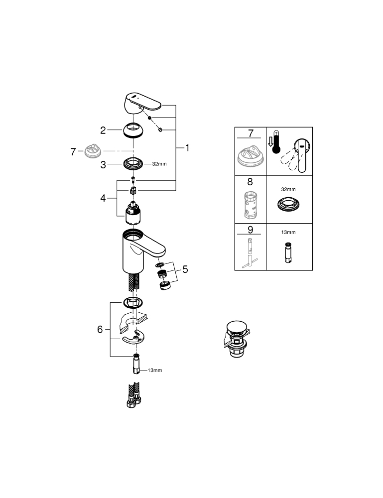 Baterie lavoar Grohe Get S monocomanda, cartus ceramic, evacuare cu apasare, crom [9]