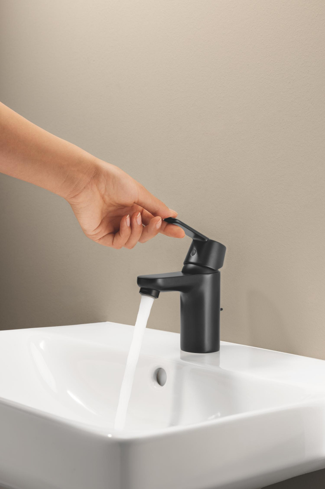 Baterie lavoar Grohe Get S cartus ceramic, limitator, set evacuare cu tija, negru mat [8]