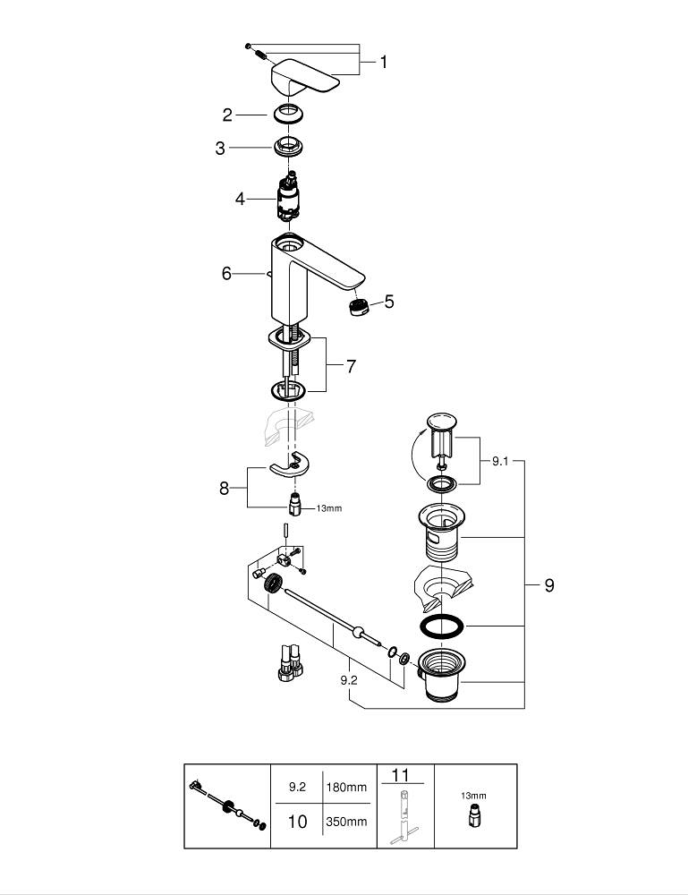 Baterie lavoar Grohe Cubeo SilkMove M monocomanda, set evacuare cu tija, cartus ceramic, crom [4]