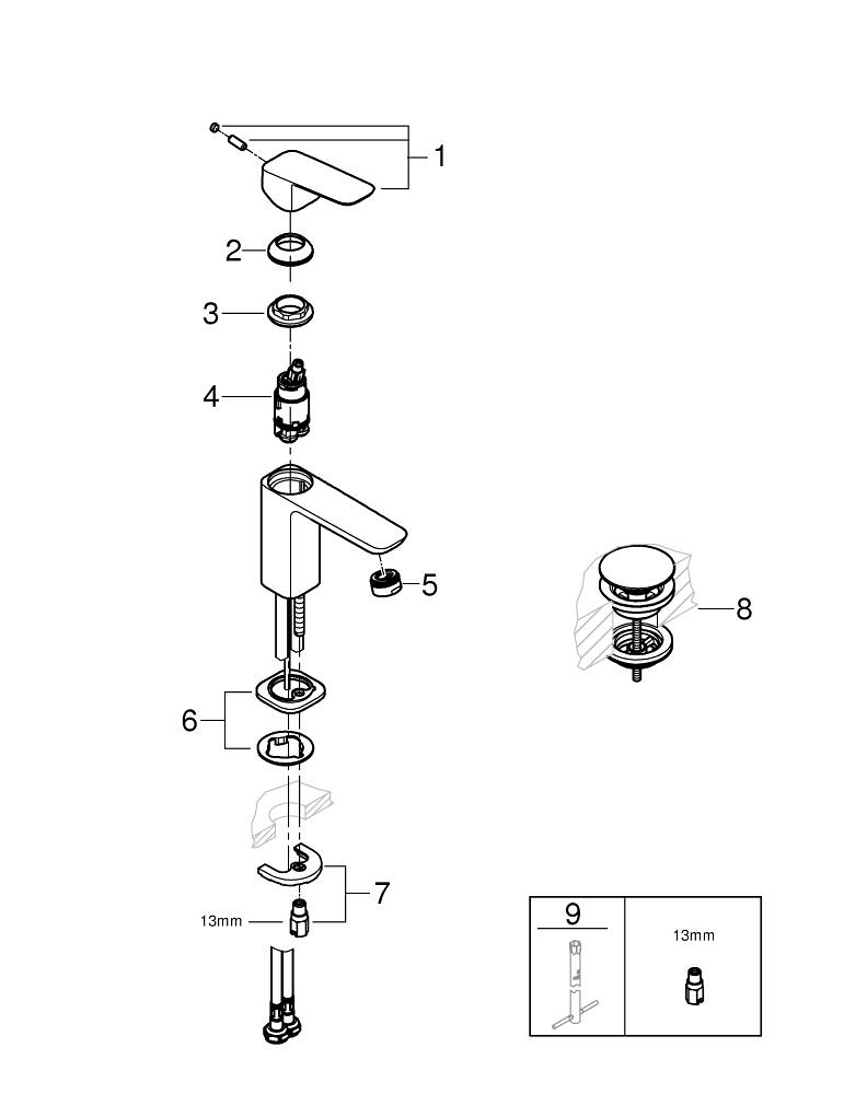 Baterie lavoar Grohe Cubeo SilkMove S monocomanda, fara set de evacuare, cartus ceramic, negru mat [5]