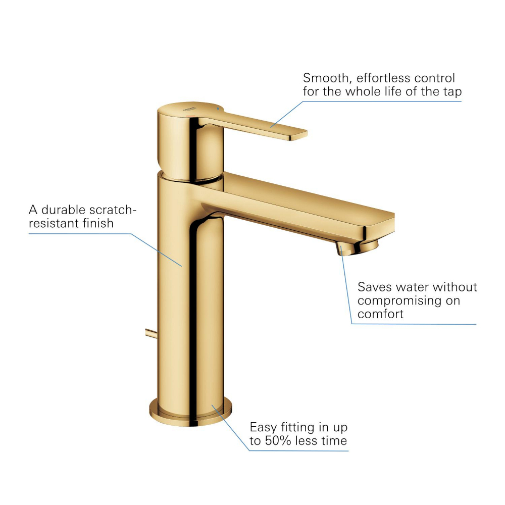 Baterie lavoar Grohe Lineare New S monocomanda, evacuare cu tija, auriu lucios [5]