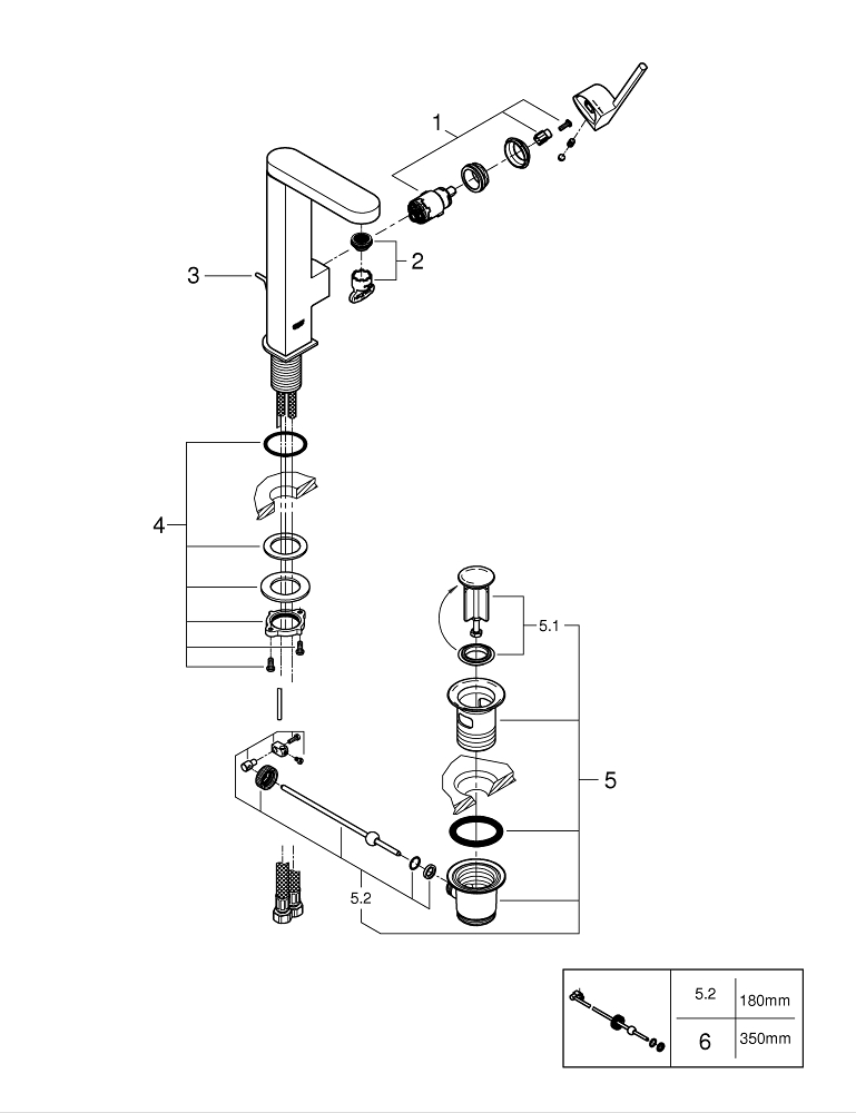 Baterie lavoar Grohe Plus L monocomanda, cartus ceramic, pivotanta, limitator, set evacuare cu tija, crom [2]