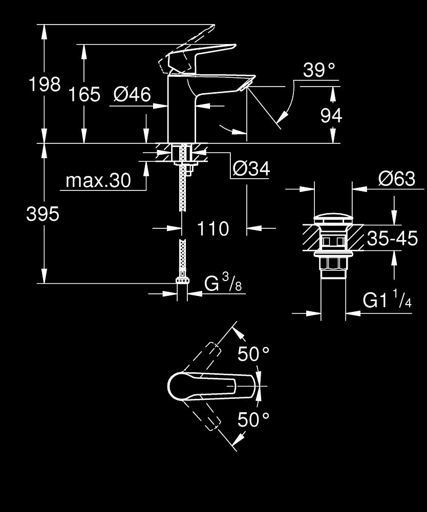 Baterie lavoar Grohe Start S ventil push, crom [11]