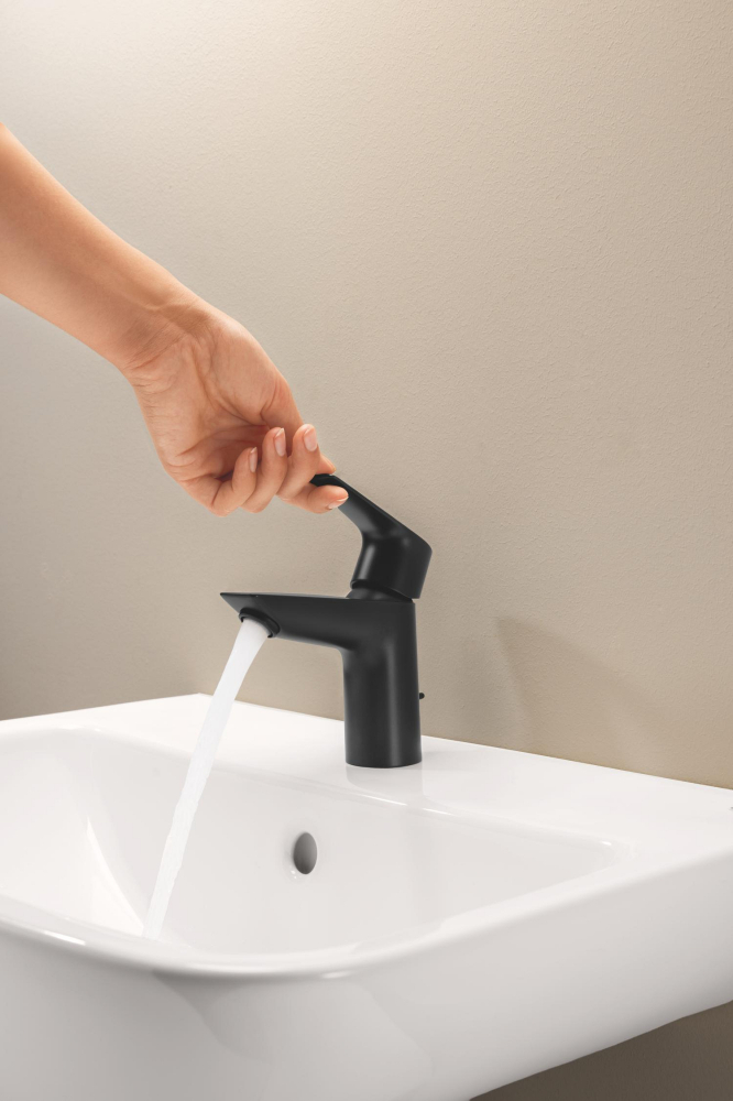 Baterie lavoar Grohe StartEdge S set de evacuare cu tija, cartus ceramic, levier metalic, limitator de temperatura, negru mat [7]