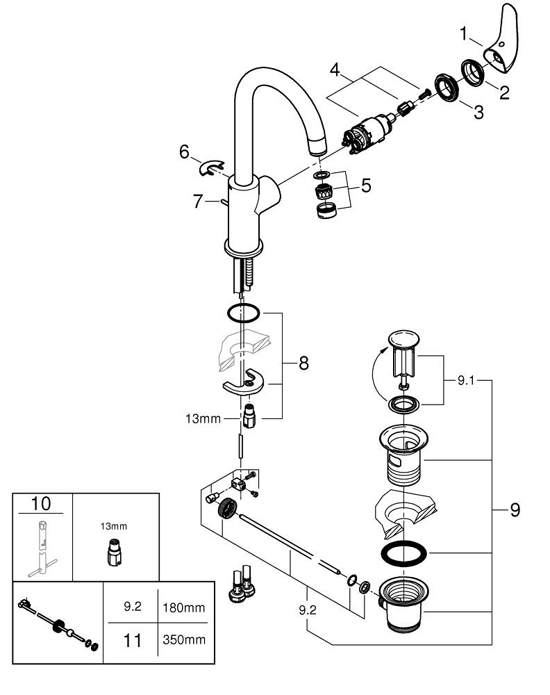 Baterie lavoar Grohe Swift L monocomanda, cartus ceramic, pivotanta, evacuare cu tija, crom [5]