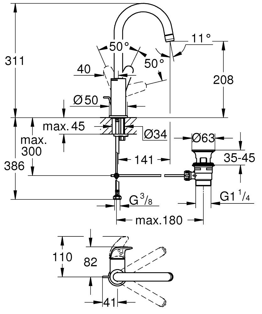 Baterie lavoar Grohe Swift L monocomanda, cartus ceramic, pivotanta, evacuare cu tija, crom [6]