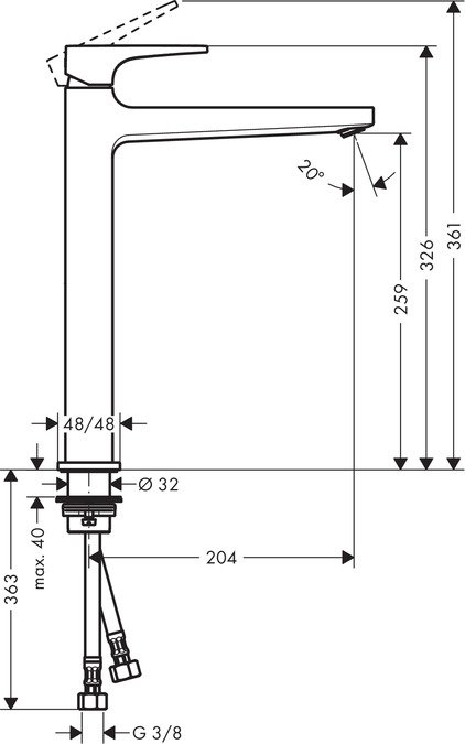 Baterie lavoar Hansgrohe Metropol 260 ventil push-open pentru lavoar tip bol crom [2]