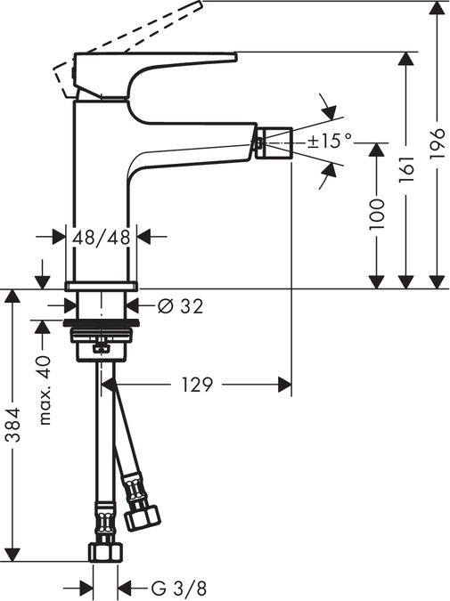 Baterie bideu Hansgrohe Metropol cu ventil push-open [2]