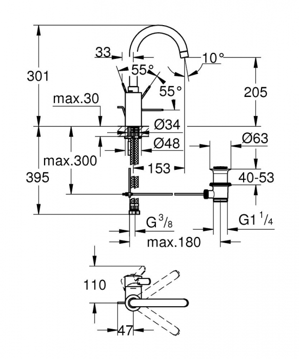Baterie lavoar pipa tip C Grohe Eurosmart Cosmopolitan [3]