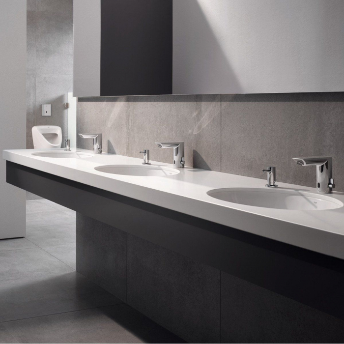 Baterie lavoar cu senzor cu mixare cromata furtunuri flexibile Grohe Bau Cosmopolitan E [4]